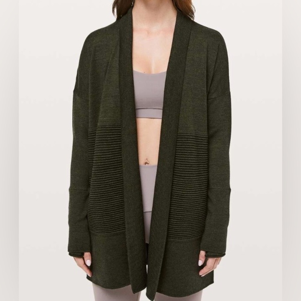 Lululemon sit-in lotus wrap II sweater in heathered dark olive